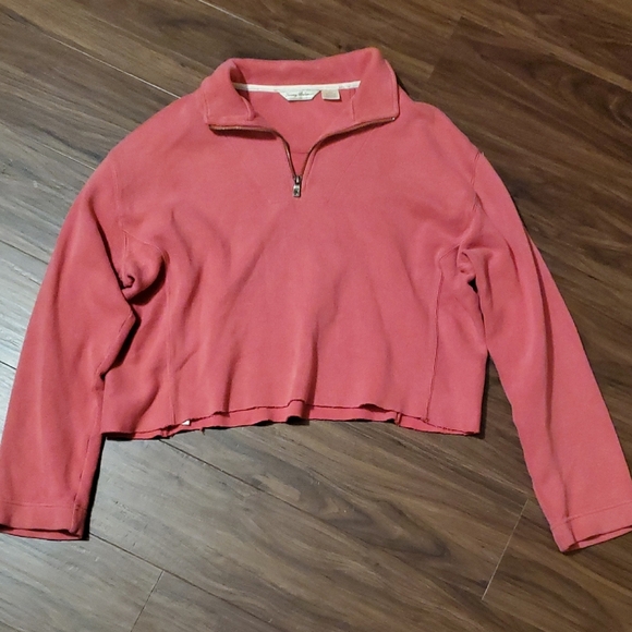 Tommy Bahama Tops - Tommy Bahama Women's Coral Quarter-Zip Cropped Sweatshirt